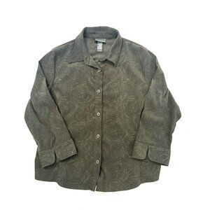 Vintage Women's XL Western Button Up Shirt Green Paisley Cowgirl Country Velvet